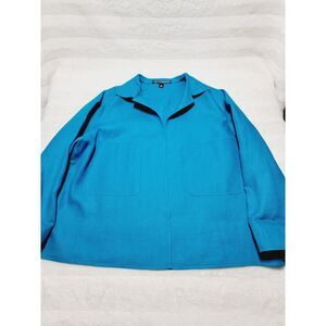 Linda Allard Ellen Tracy 98% Linen Open Blazer Blue Womens Size 18 Made In Korea
